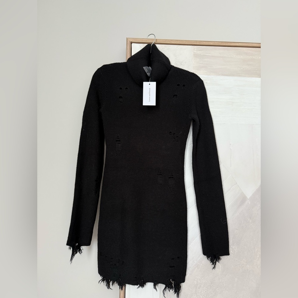 LOVERS AND FRIENDS Black Turtleneck Sweater Dress
